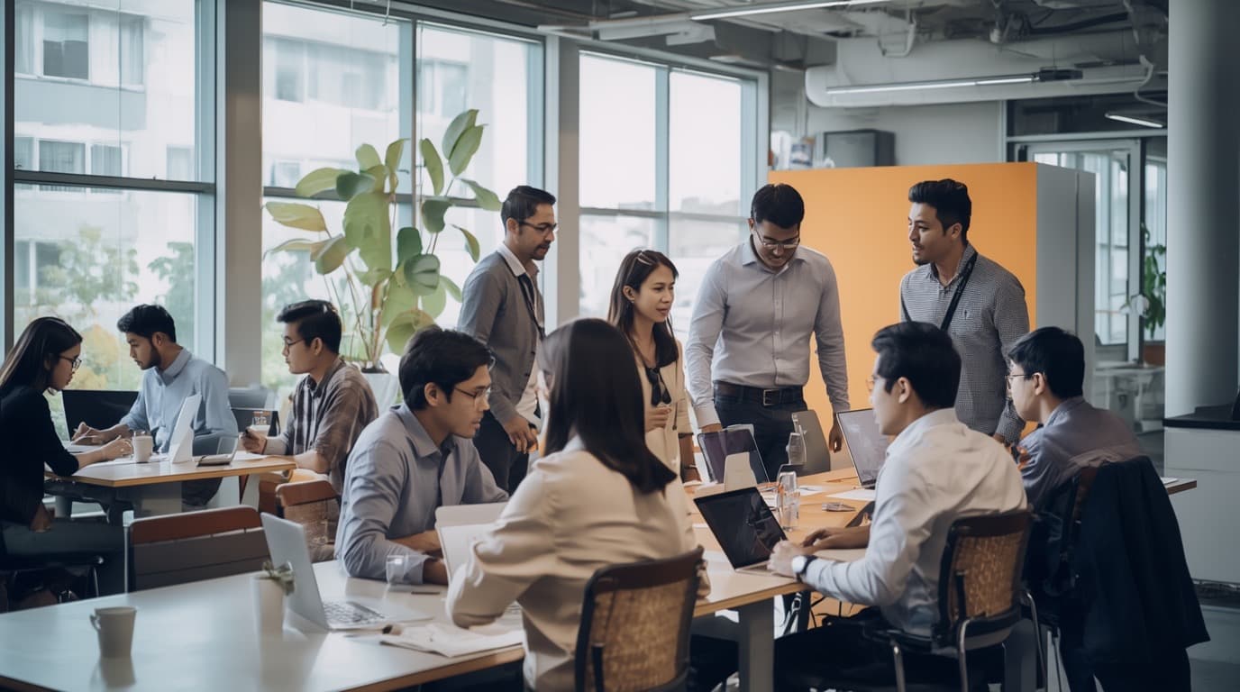 The Ounch team collaborating in the office
